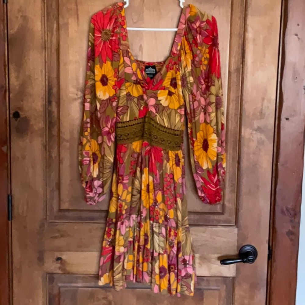 Angie Red and Pink Long Sleeve Sundress